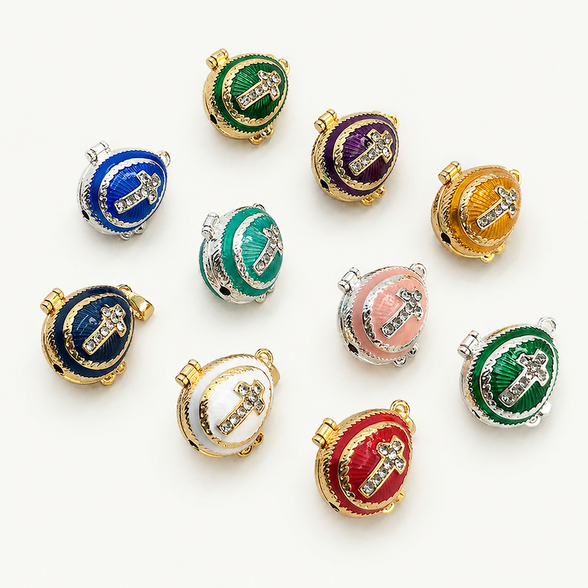 Crystal Cross Enamel Faberge Egg Locket Pendant - view 10