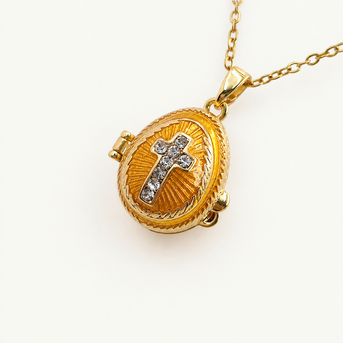 Crystal Cross Enamel Faberge Egg Locket Pendant - view 6