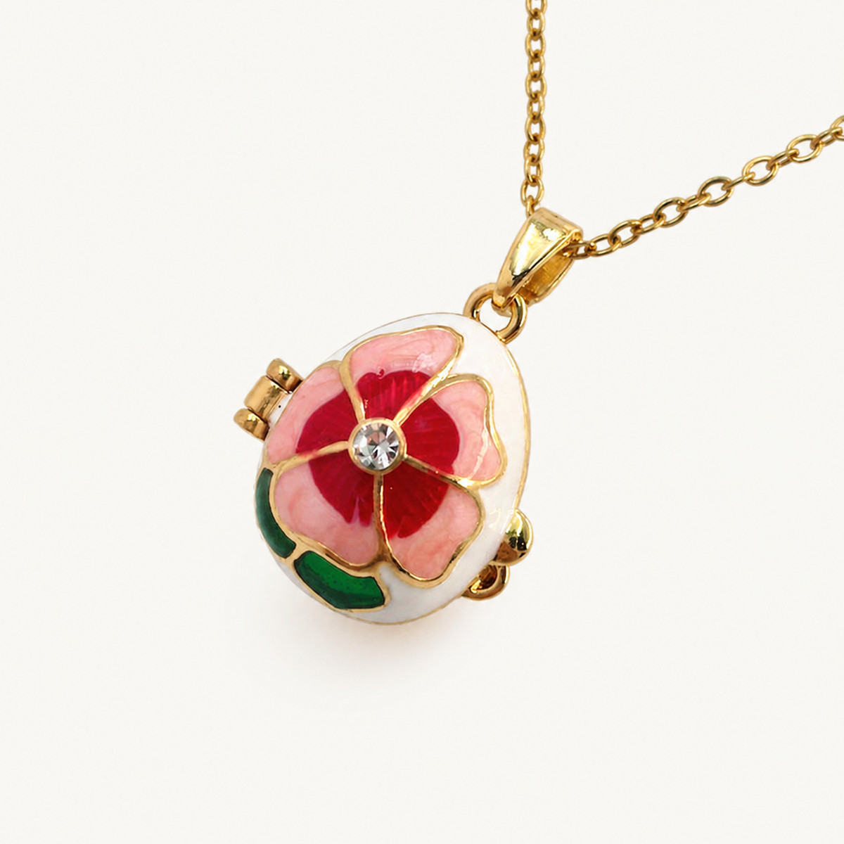 Floral Petal Enamel Faberge Egg Locket Pendant - view 2