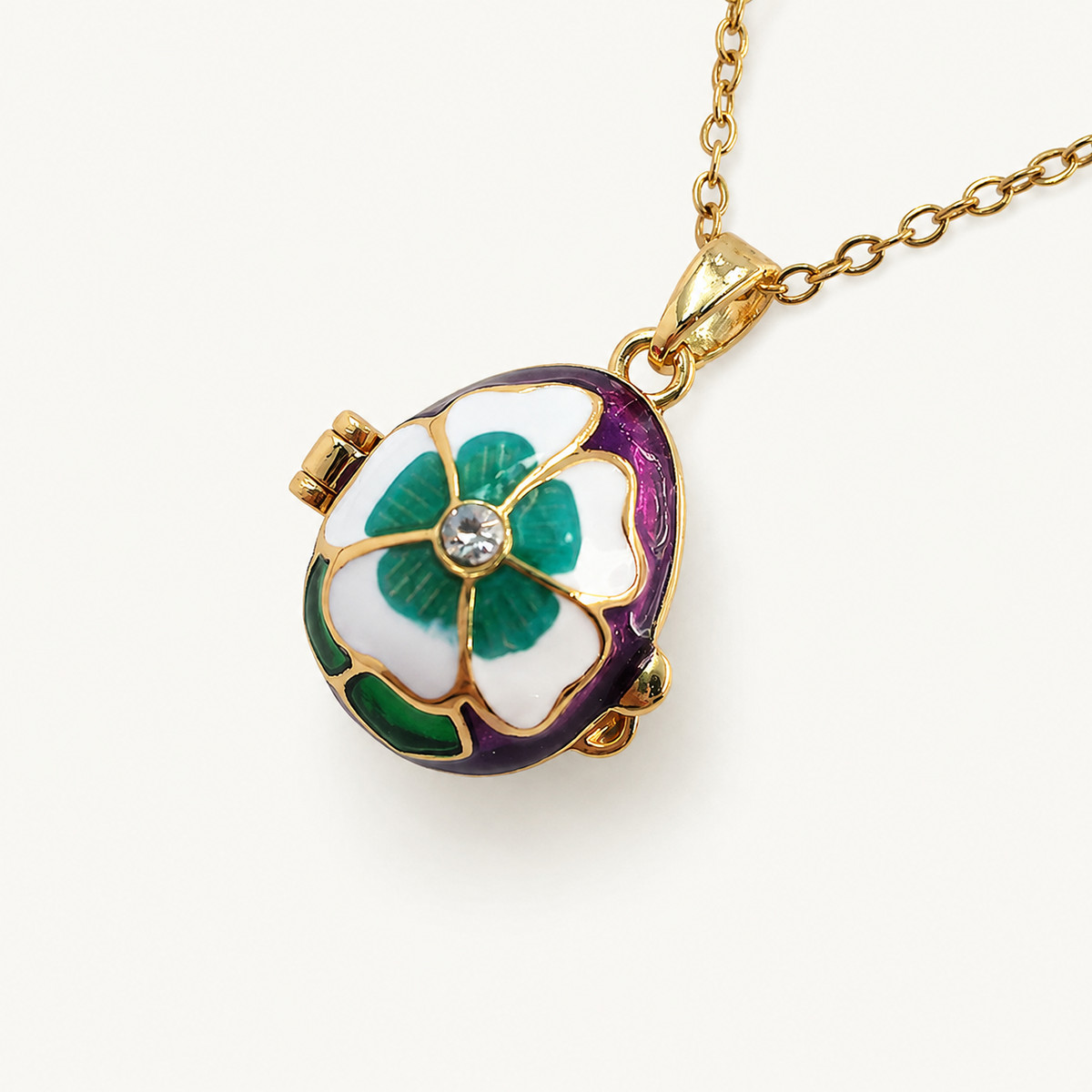 Floral Petal Enamel Faberge Egg Locket Pendant - view 4