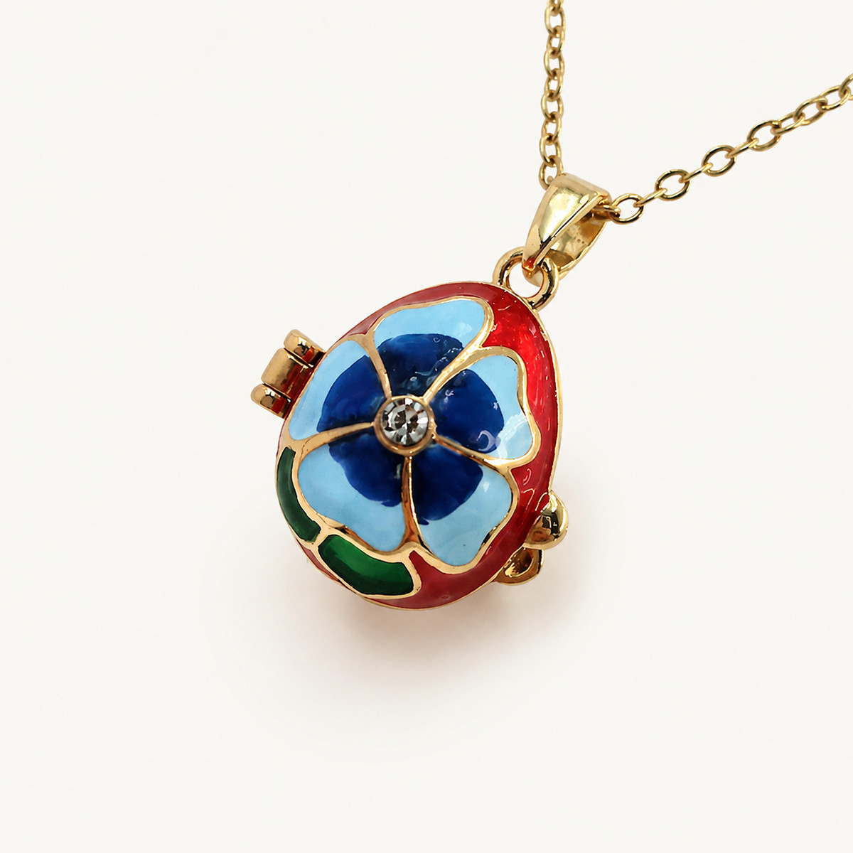 Floral Petal Enamel Faberge Egg Locket Pendant - view 6
