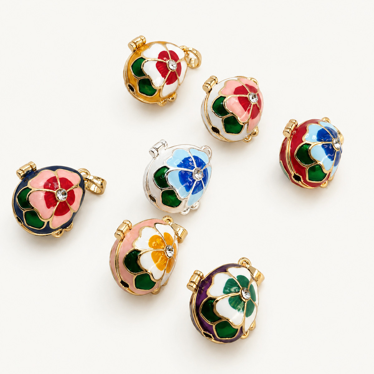 Floral Petal Enamel Faberge Egg Locket Pendant - view 9