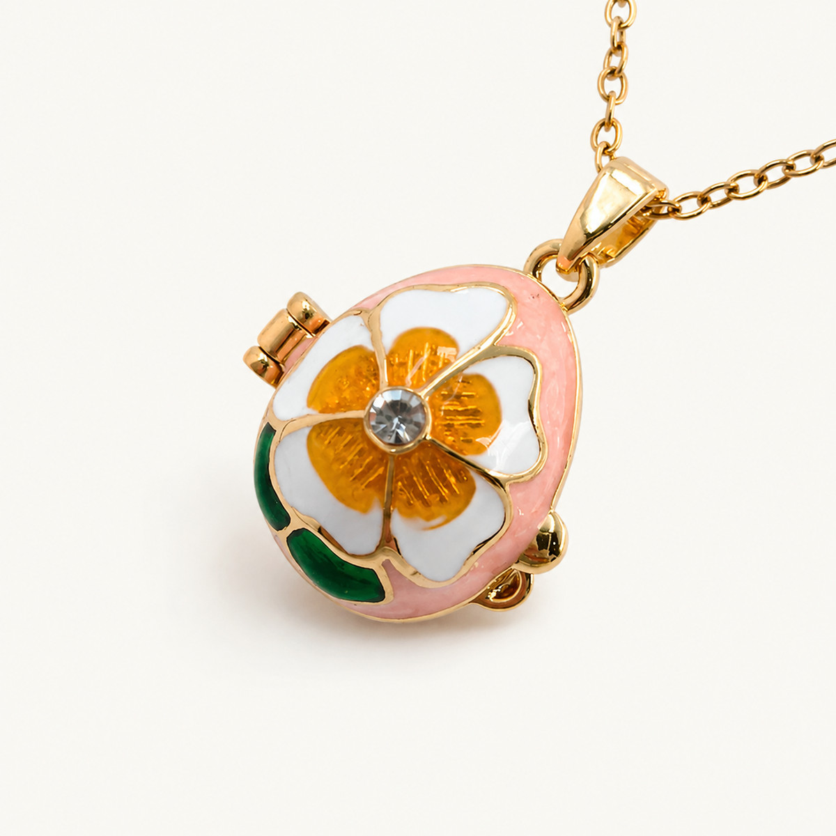 Floral Petal Enamel Faberge Egg Locket Pendant - view 7