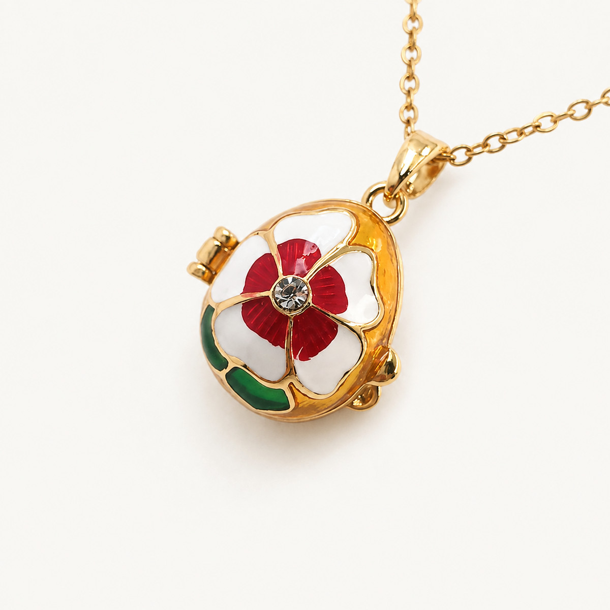 Floral Petal Enamel Faberge Egg Locket Pendant - view 8