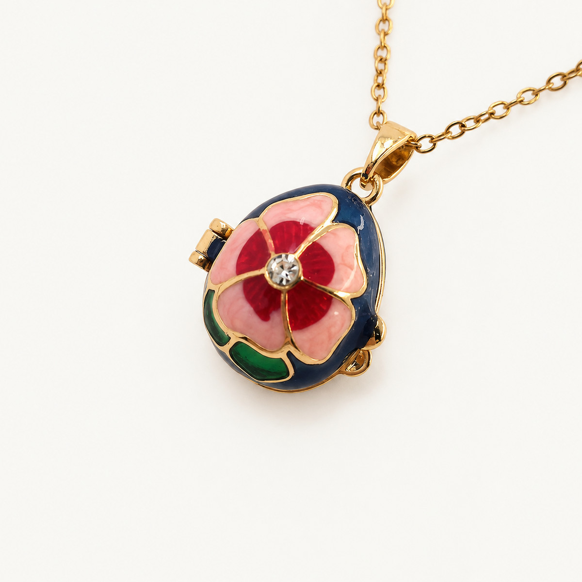 Floral Petal Enamel Faberge Egg Locket Pendant - view 5