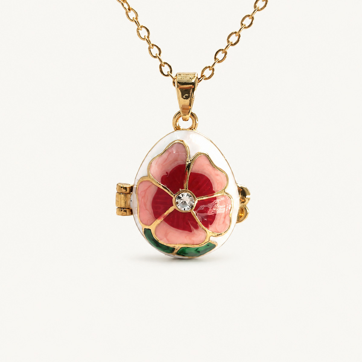 Floral Petal Enamel Faberge Egg Locket Pendant