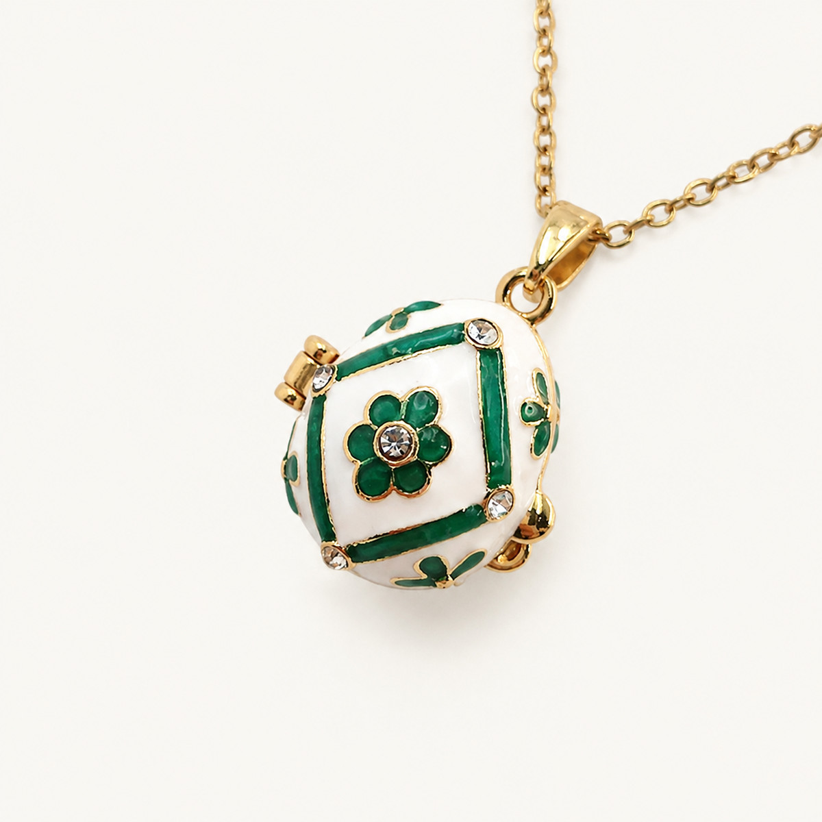 Floral Panel Enamel Faberge Egg Locket Pendant - view 4