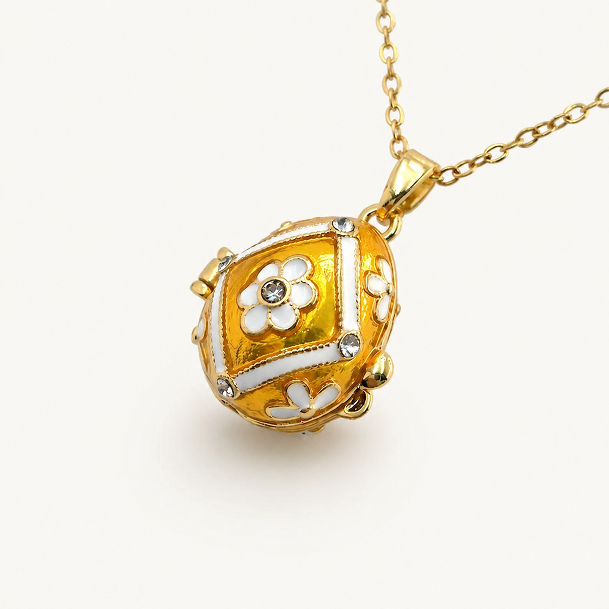 Floral Panel Enamel Faberge Egg Locket Pendant - view 5
