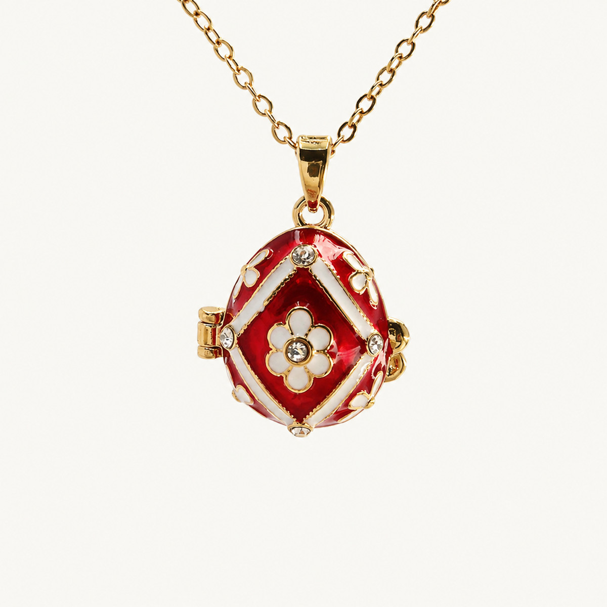 Floral Panel Enamel Faberge Egg Locket Pendant