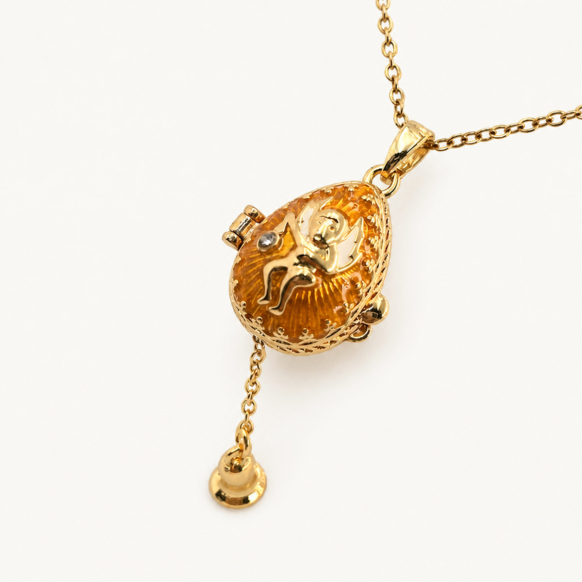 Angel Motif Enamel Faberge Egg Locket Pendant - view 3