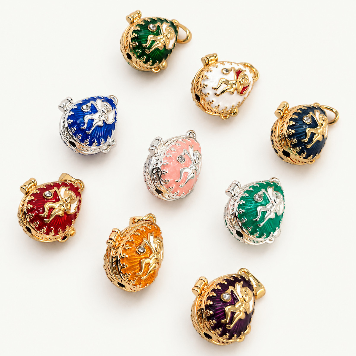 Angel Motif Enamel Faberge Egg Locket Pendant - view 8