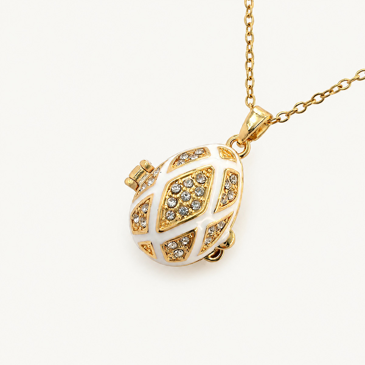 Crystal Lattice Enamel Faberge Egg Locket Pendant - view 2