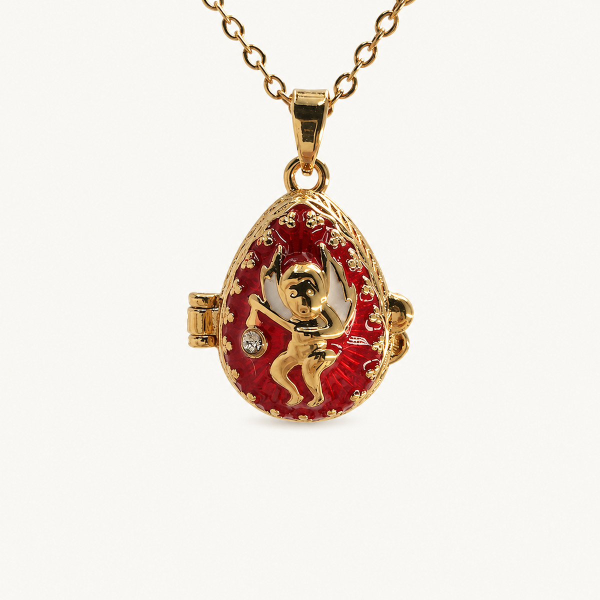 Angel Motif Enamel Faberge Egg Locket Pendant