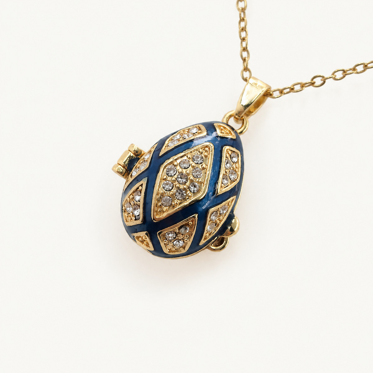 Crystal Lattice Enamel Faberge Egg Locket Pendant - view 5