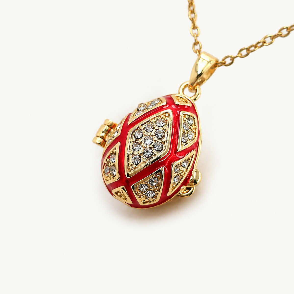 Crystal Lattice Enamel Faberge Egg Locket Pendant - view 6