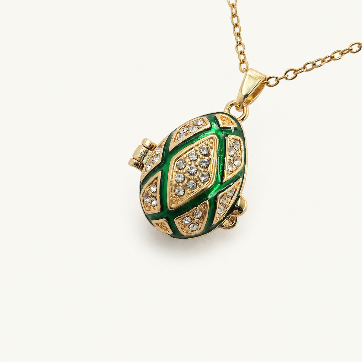 Crystal Lattice Enamel Faberge Egg Locket Pendant - view 4