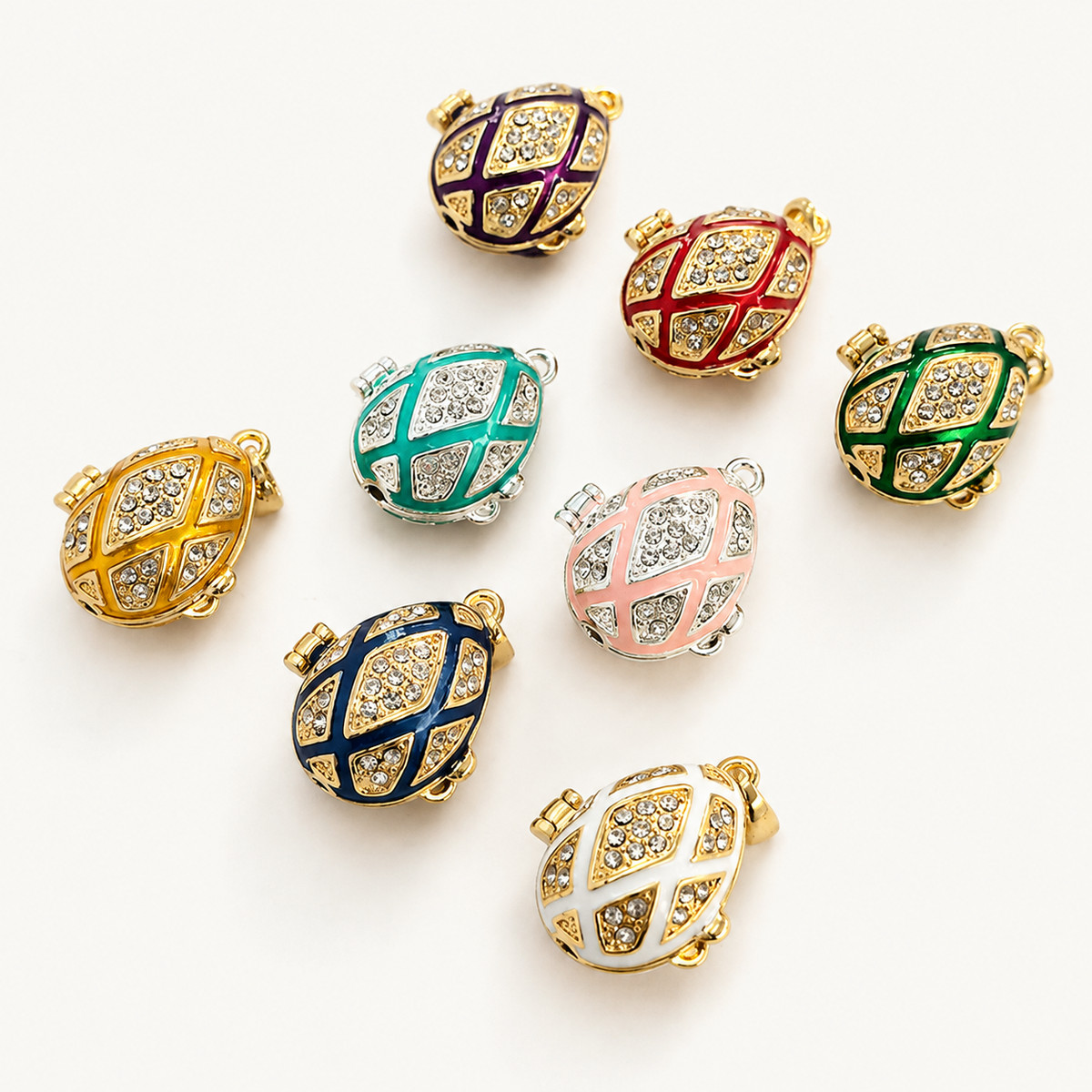 Crystal Lattice Enamel Faberge Egg Locket Pendant - view 9