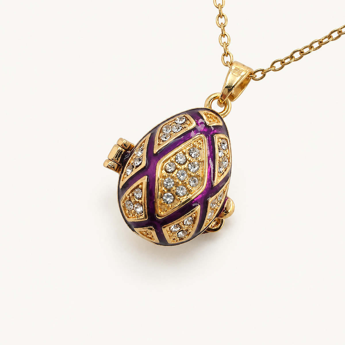Crystal Lattice Enamel Faberge Egg Locket Pendant - view 7