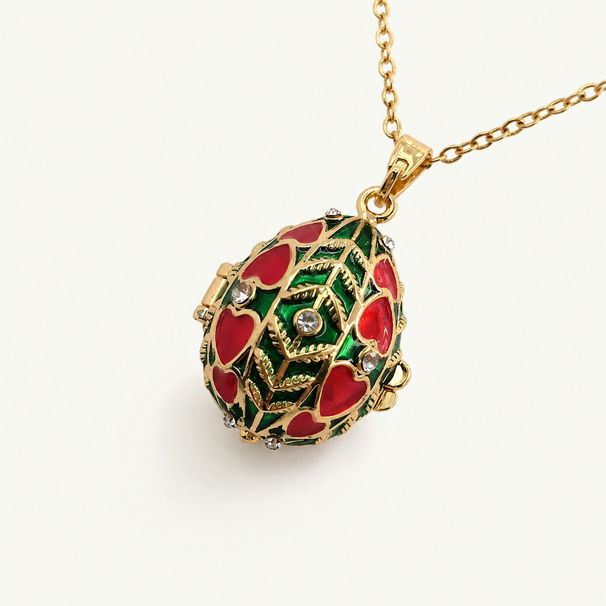 Floral Vine Enamel Faberge Egg Locket Pendant - view 3