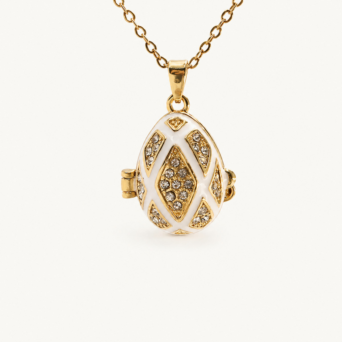 Crystal Lattice Enamel Faberge Egg Locket Pendant