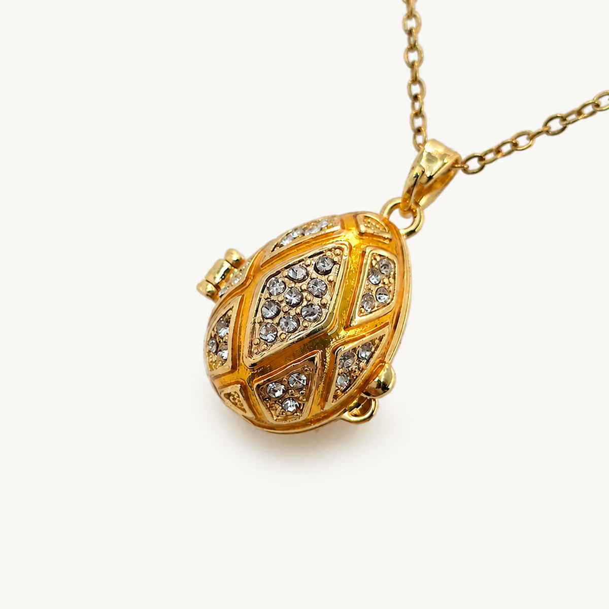Crystal Lattice Enamel Faberge Egg Locket Pendant - view 8