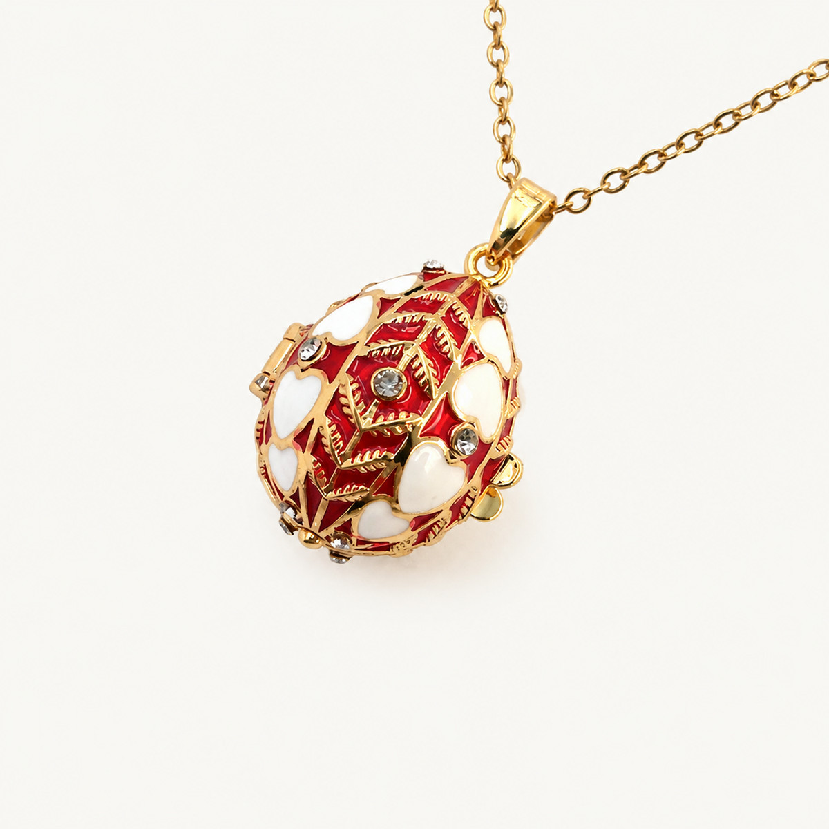 Floral Vine Enamel Faberge Egg Locket Pendant - view 2