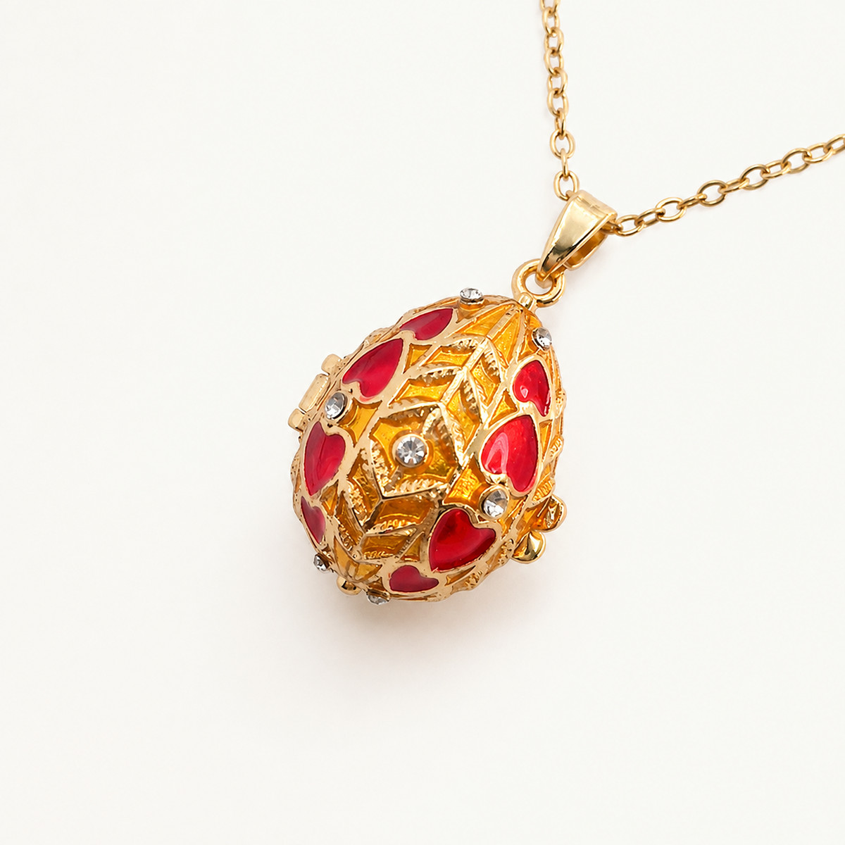Floral Vine Enamel Faberge Egg Locket Pendant - view 4