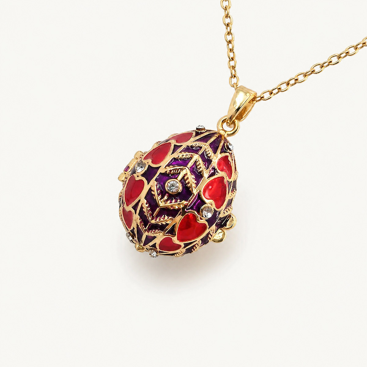 Floral Vine Enamel Faberge Egg Locket Pendant - view 5