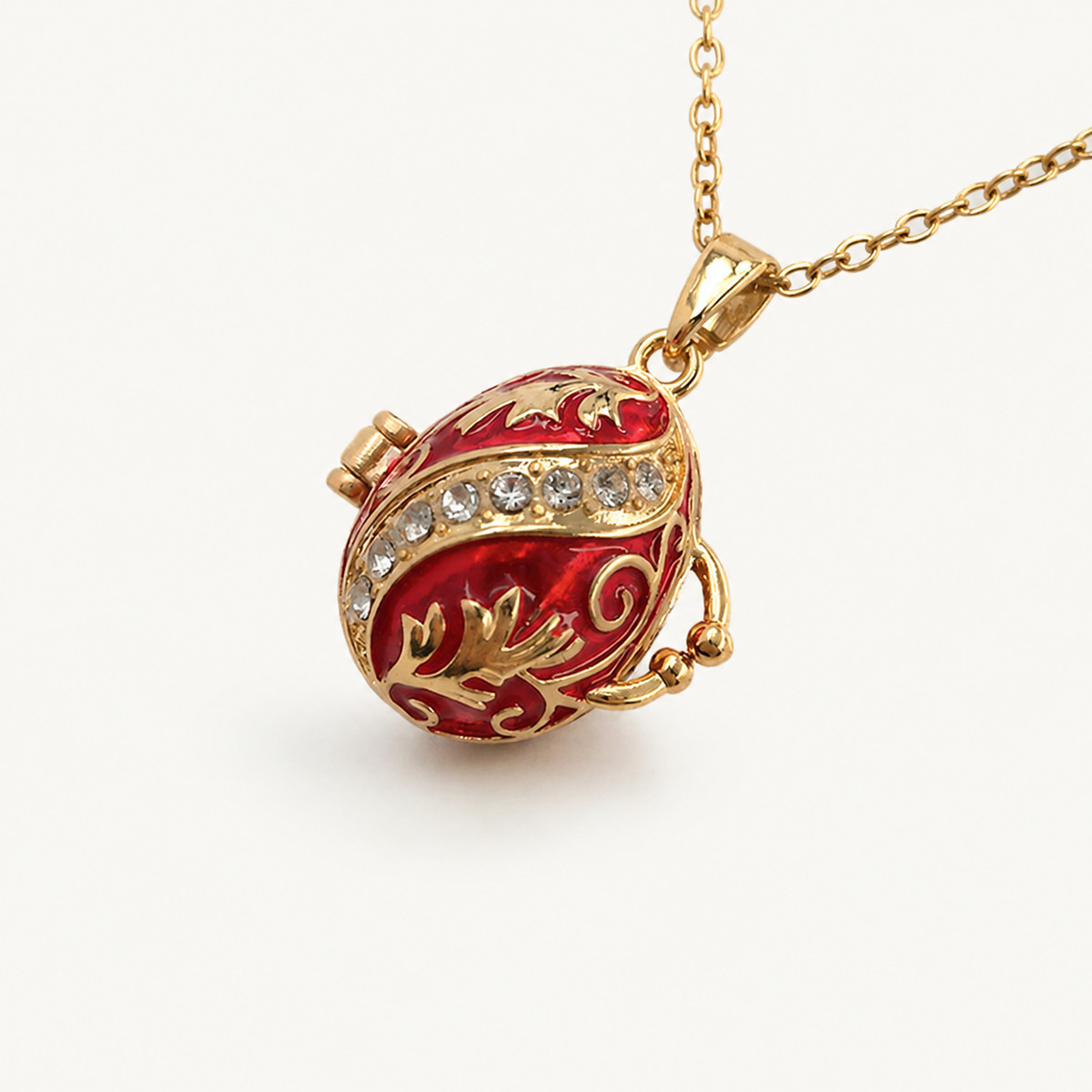 Crystal Scroll Enamel Faberge Egg Locket Pendant - view 2