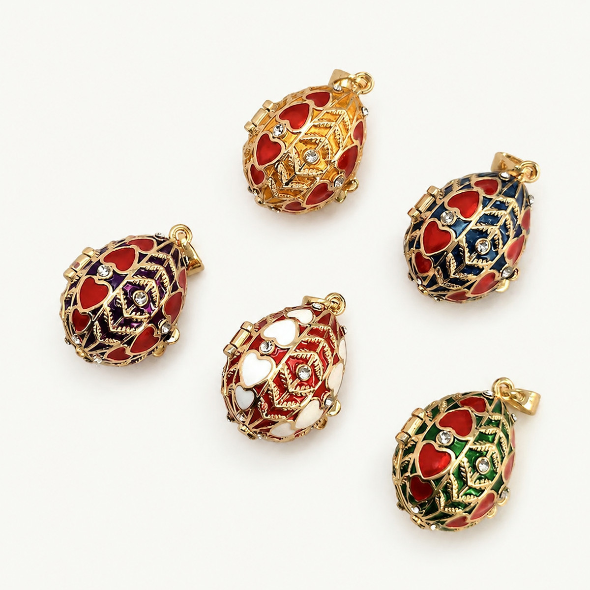 Floral Vine Enamel Faberge Egg Locket Pendant - view 8