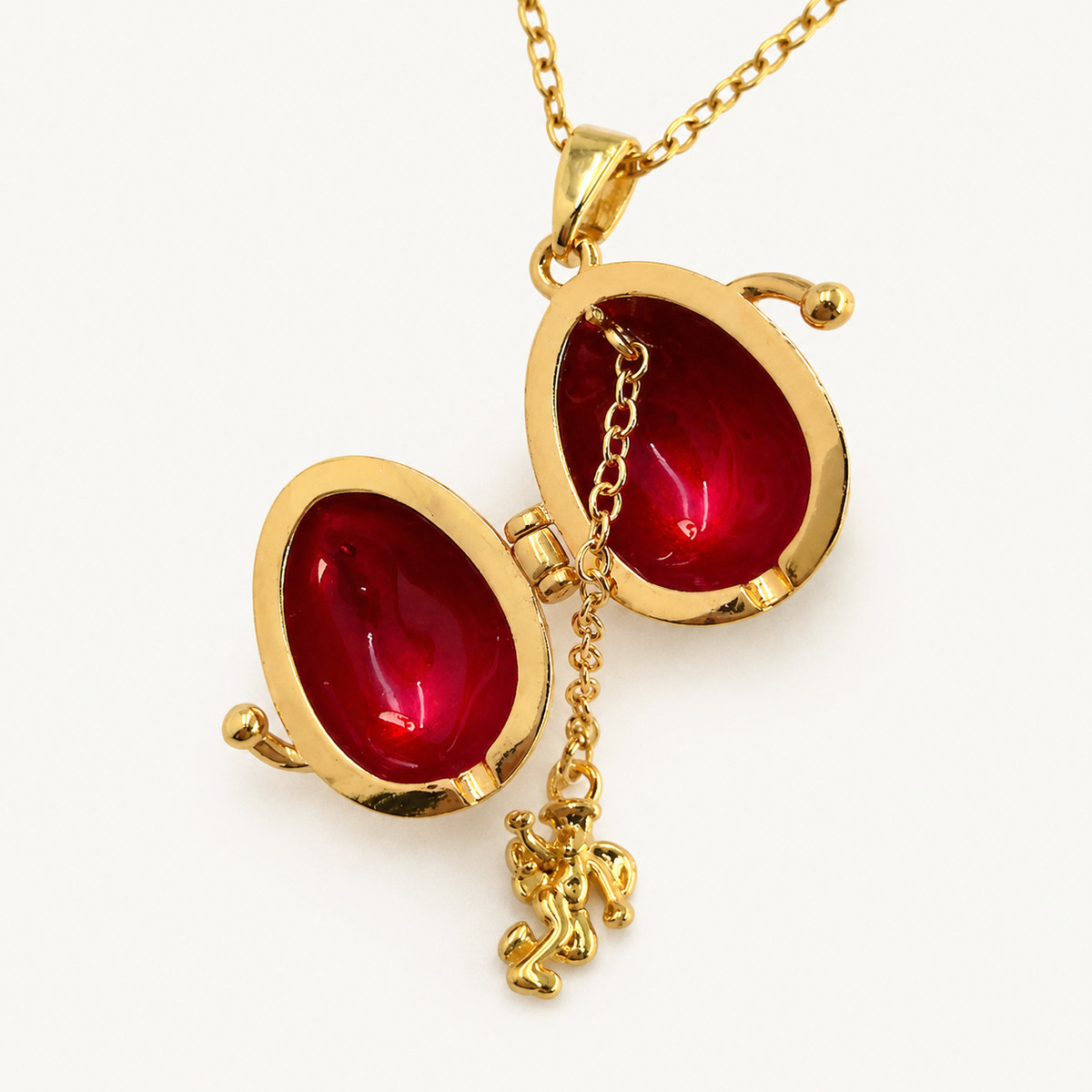 Crystal Scroll Enamel Faberge Egg Locket Pendant - view 3