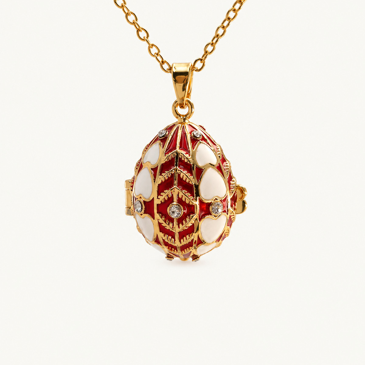 Floral Vine Enamel Faberge Egg Locket Pendant