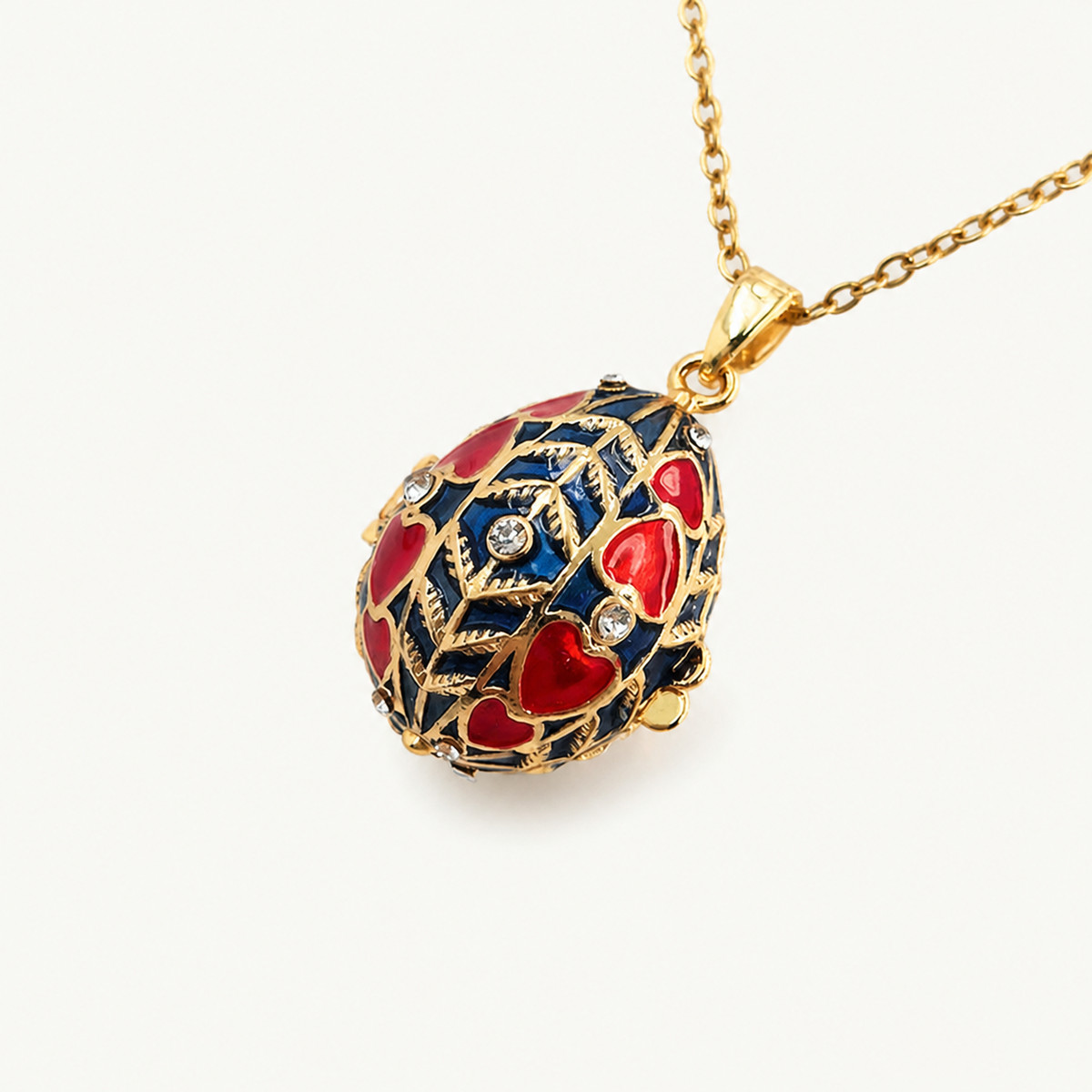 Floral Vine Enamel Faberge Egg Locket Pendant - view 7