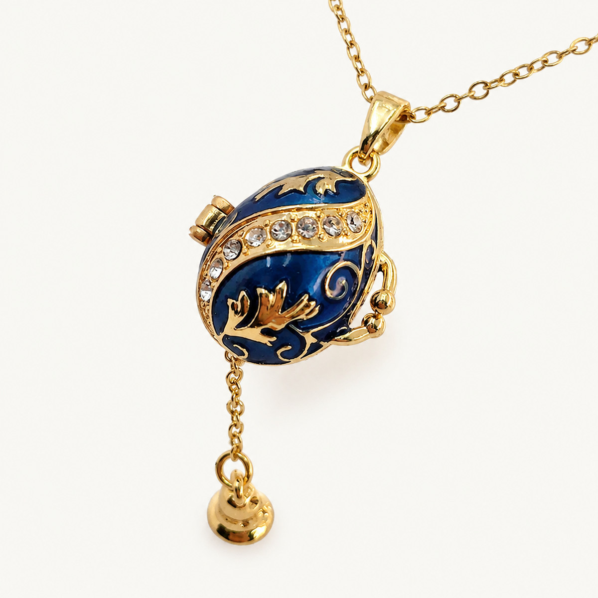 Crystal Scroll Enamel Faberge Egg Locket Pendant - view 7