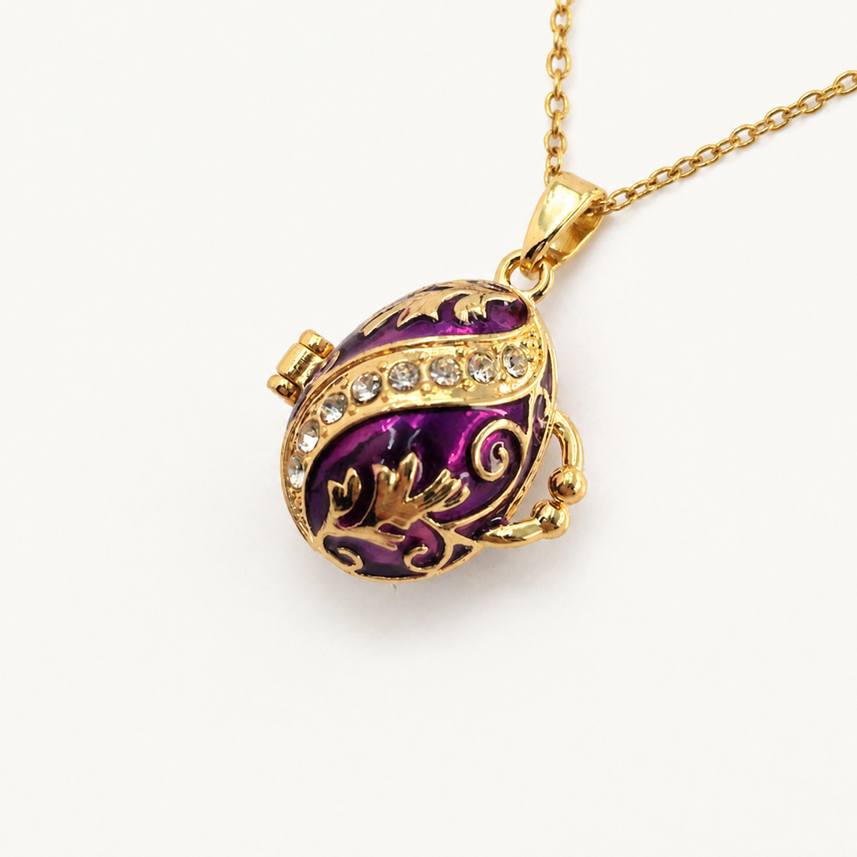 Crystal Scroll Enamel Faberge Egg Locket Pendant - view 6