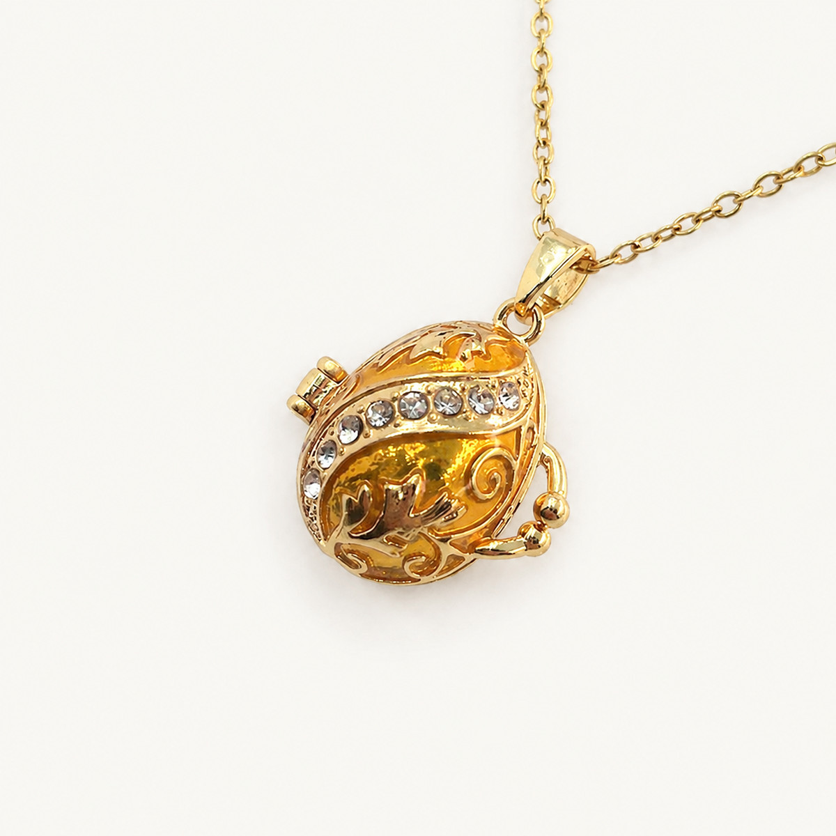 Crystal Scroll Enamel Faberge Egg Locket Pendant - view 5
