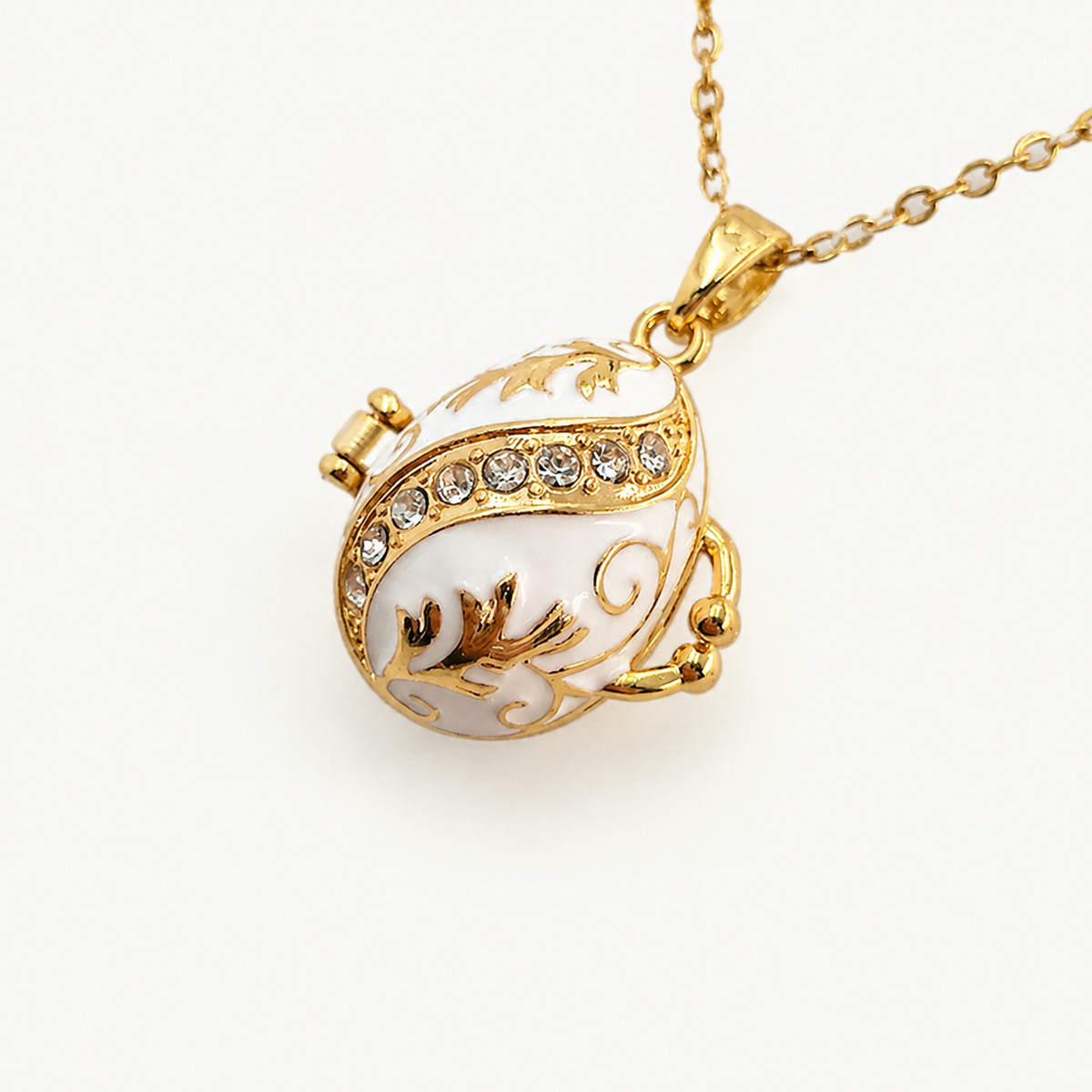 Crystal Scroll Enamel Faberge Egg Locket Pendant - view 4