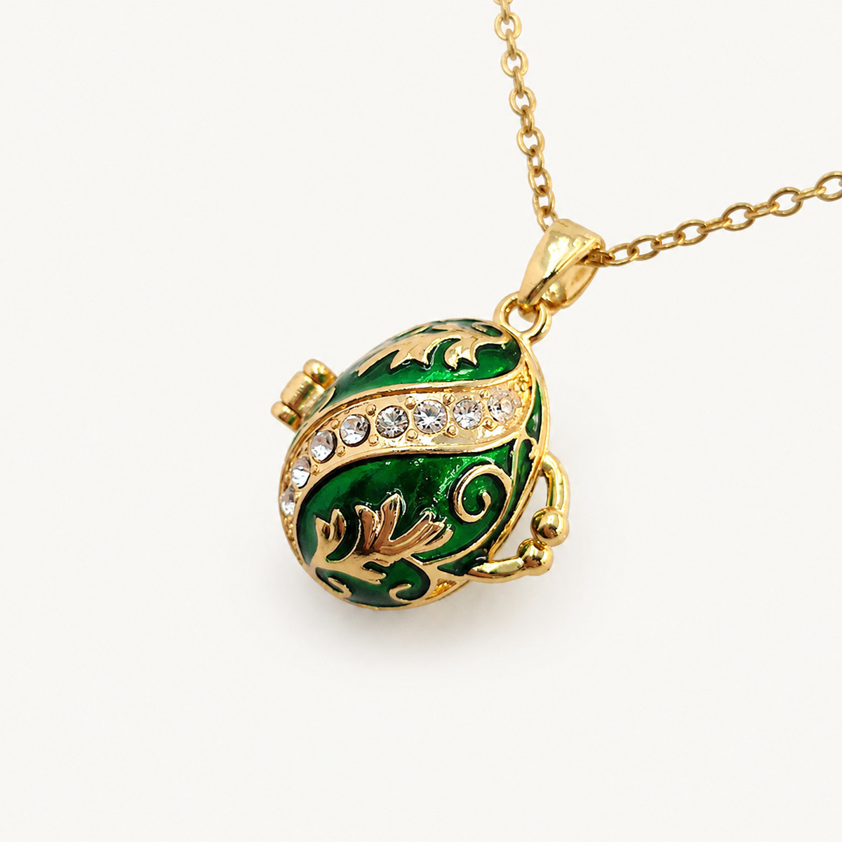Crystal Scroll Enamel Faberge Egg Locket Pendant - view 8