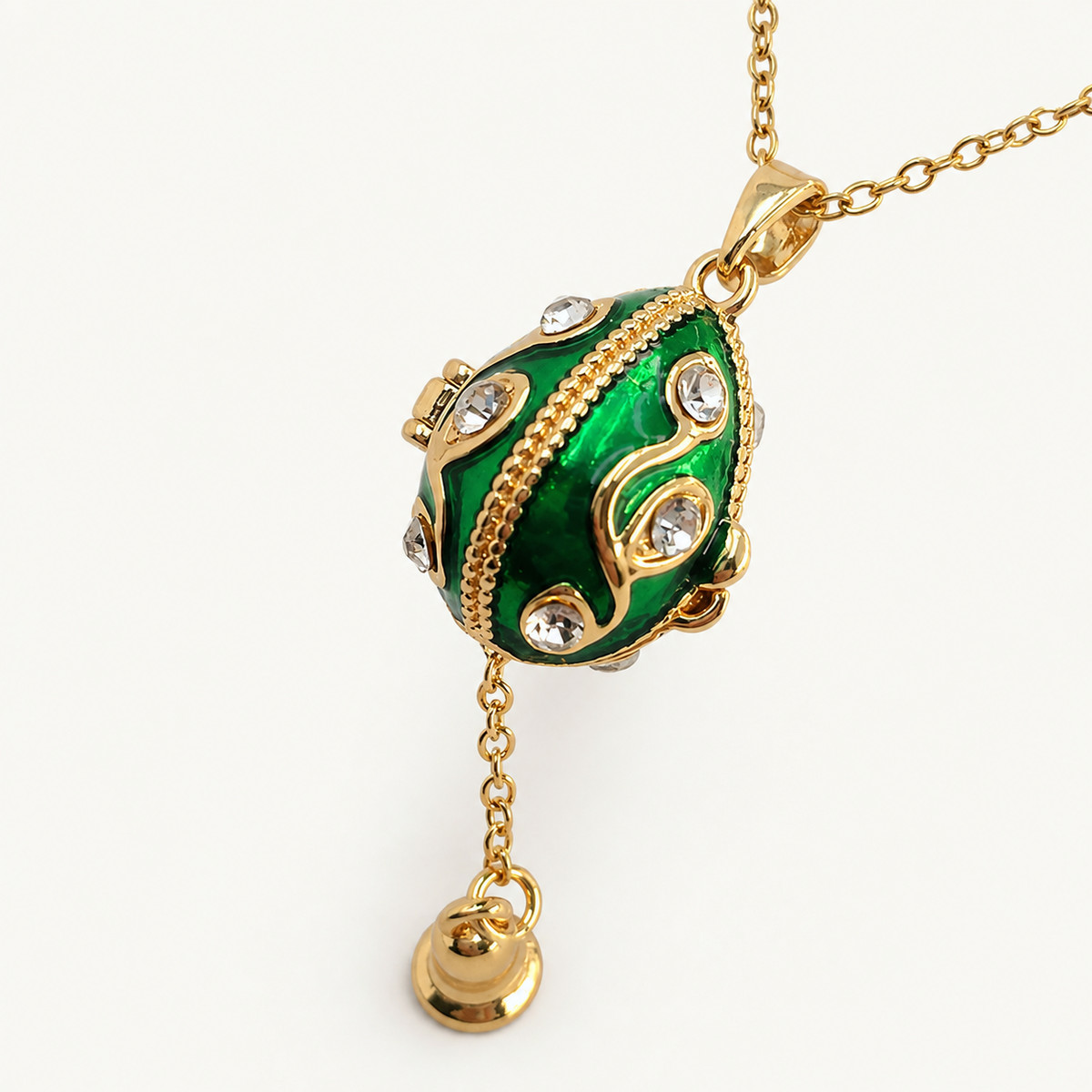Crystal Swirl Enamel Faberge Egg Locket Pendant - view 5