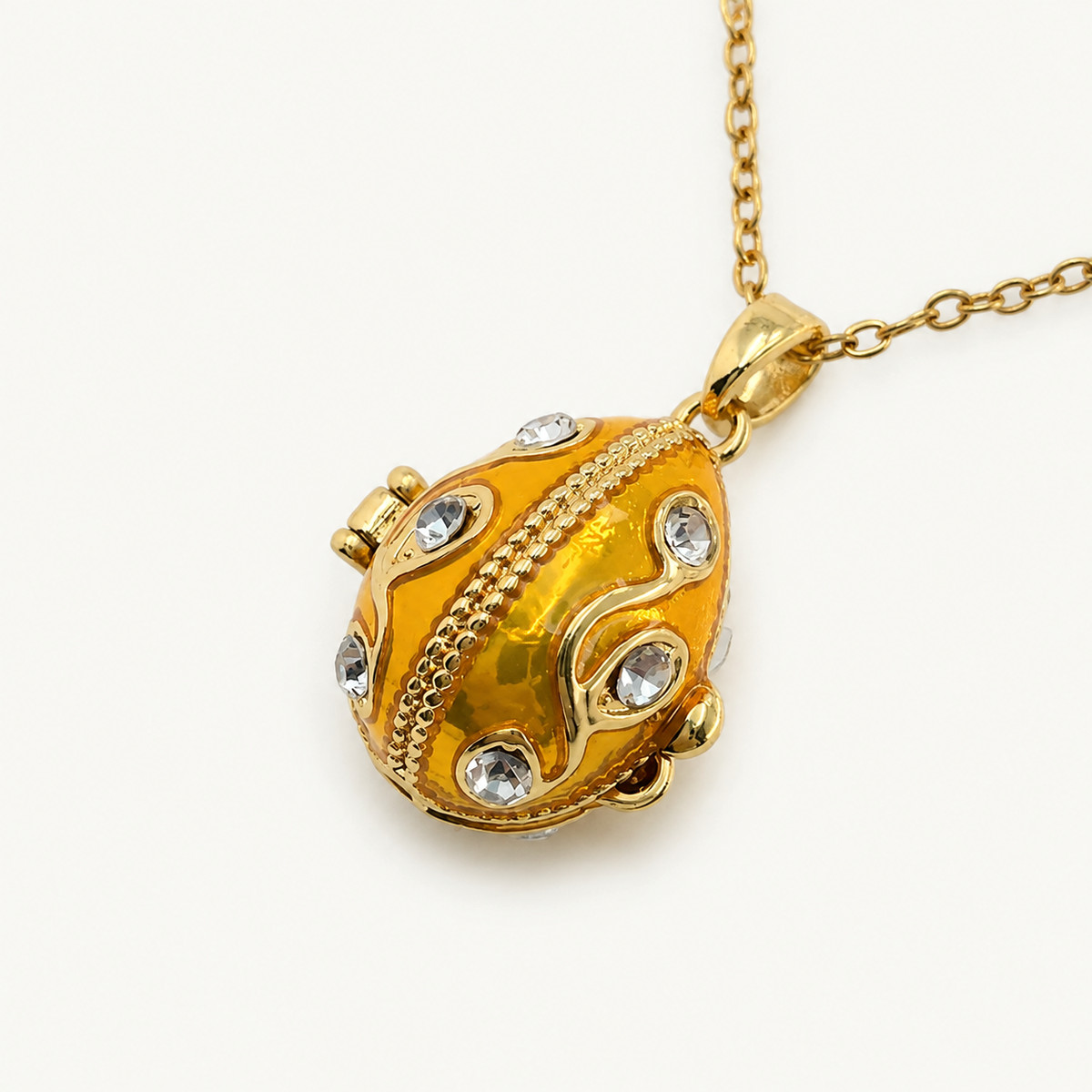 Crystal Swirl Enamel Faberge Egg Locket Pendant - view 3