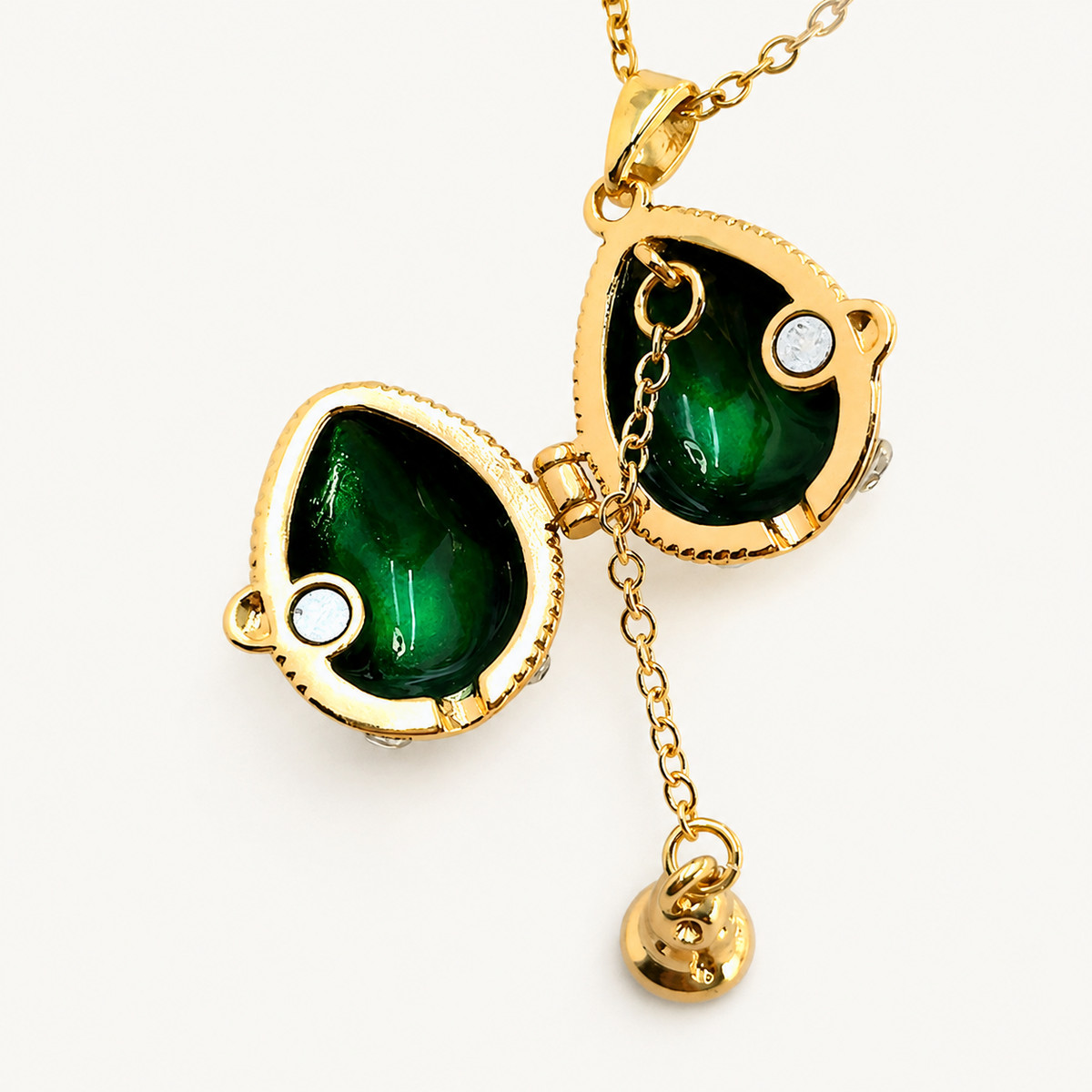 Crystal Swirl Enamel Faberge Egg Locket Pendant - view 6