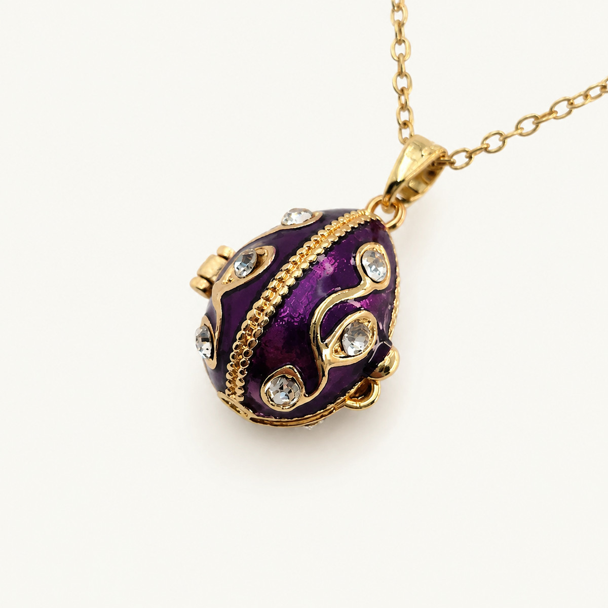 Crystal Swirl Enamel Faberge Egg Locket Pendant - view 7