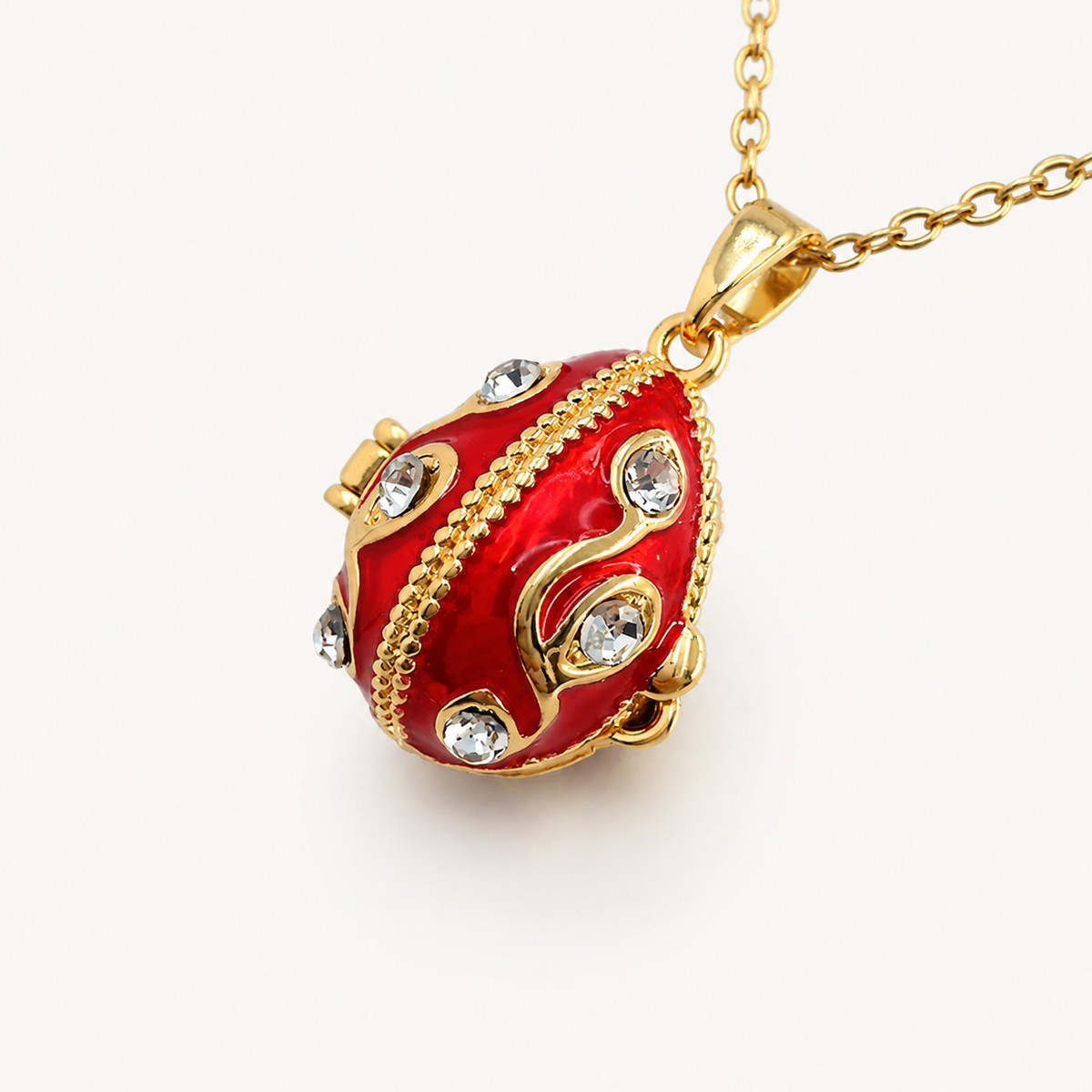 Crystal Swirl Enamel Faberge Egg Locket Pendant - view 2