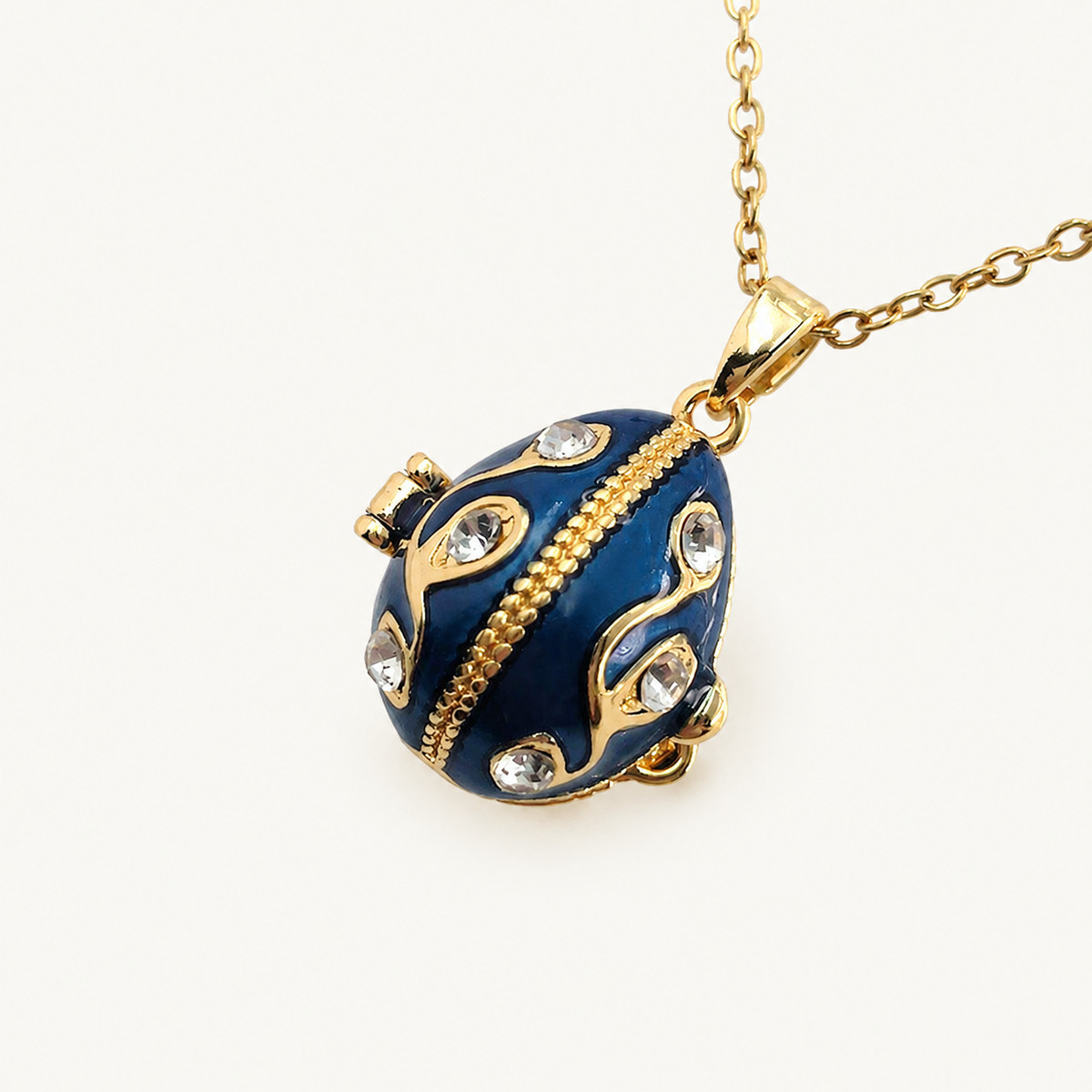Crystal Swirl Enamel Faberge Egg Locket Pendant - view 4