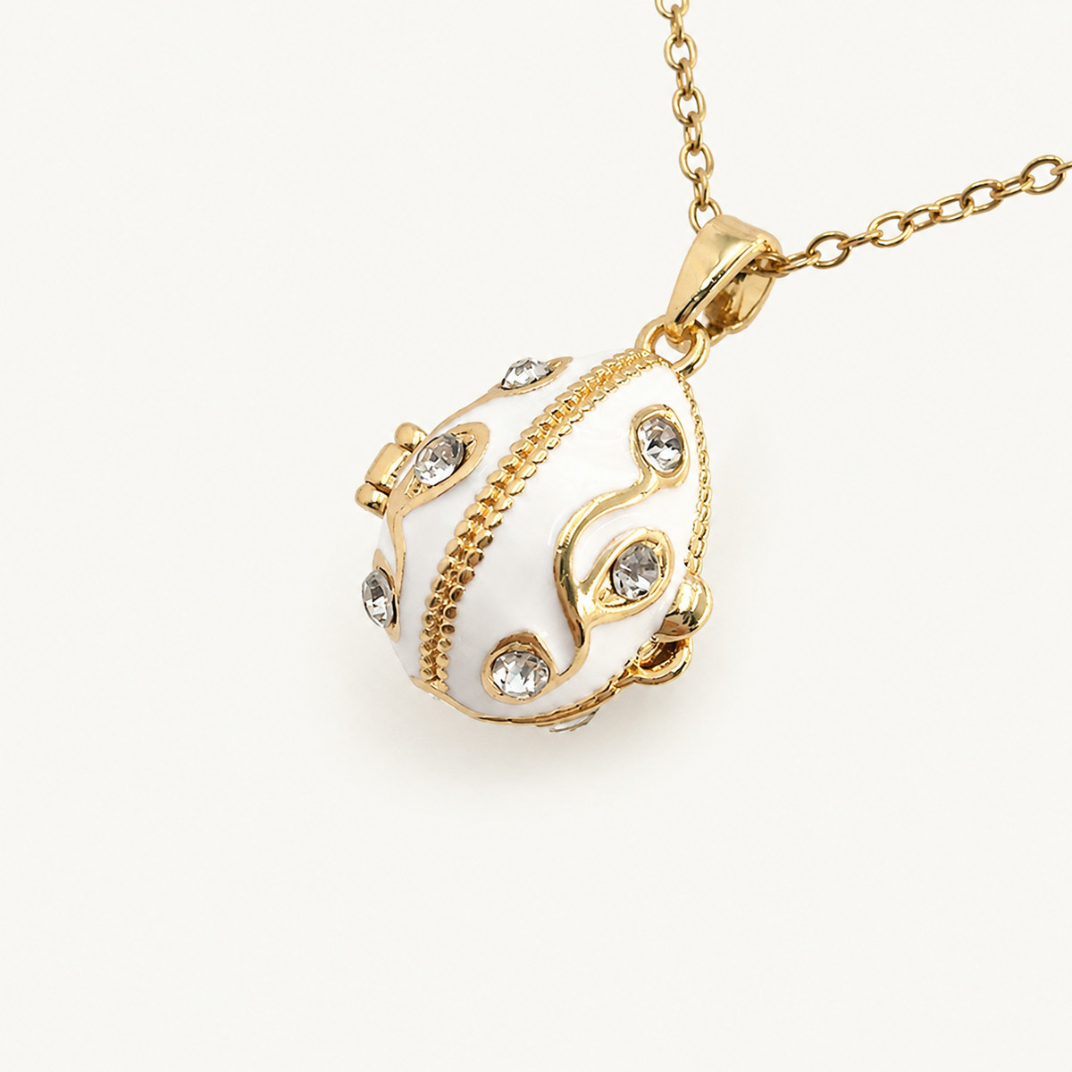 Crystal Swirl Enamel Faberge Egg Locket Pendant - view 8