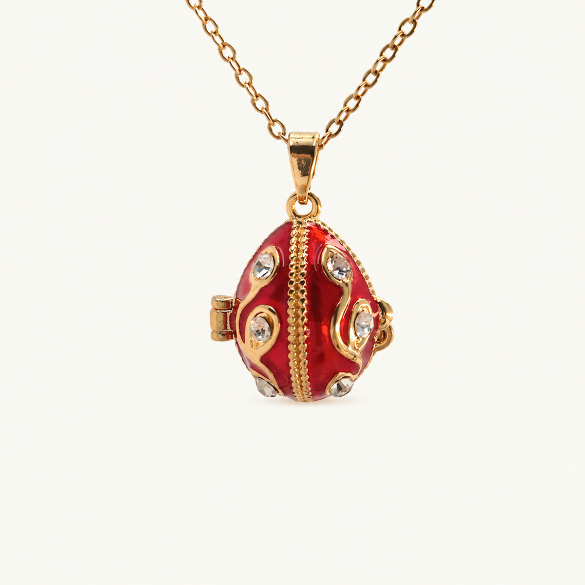 Crystal Swirl Enamel Faberge Egg Locket Pendant - view 1