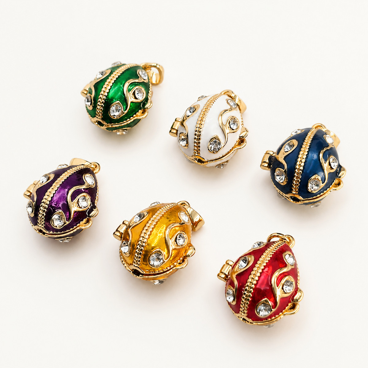 Crystal Swirl Enamel Faberge Egg Locket Pendant - view 9