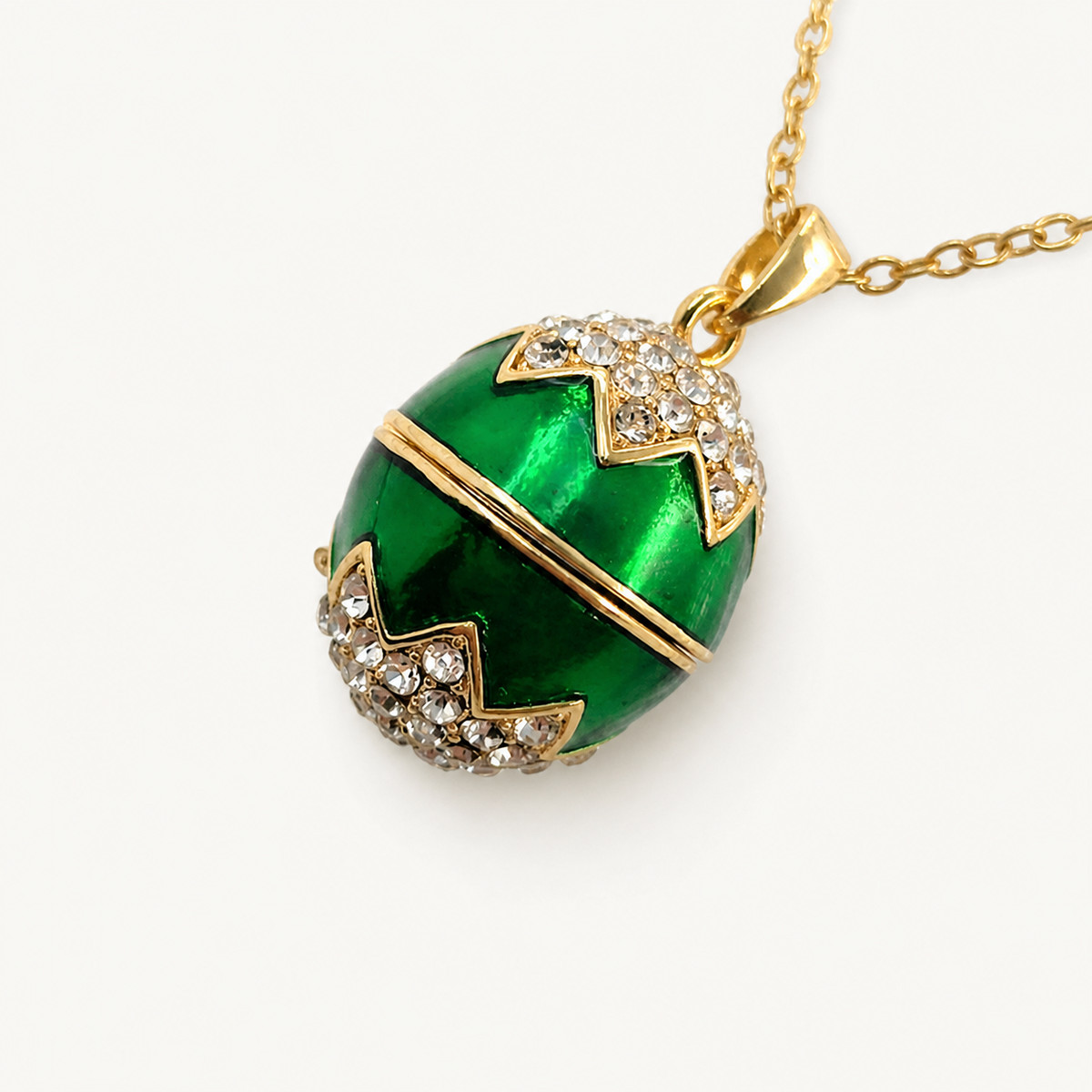 Crystal Crown Enamel Faberge Egg Locket Pendant - view 2