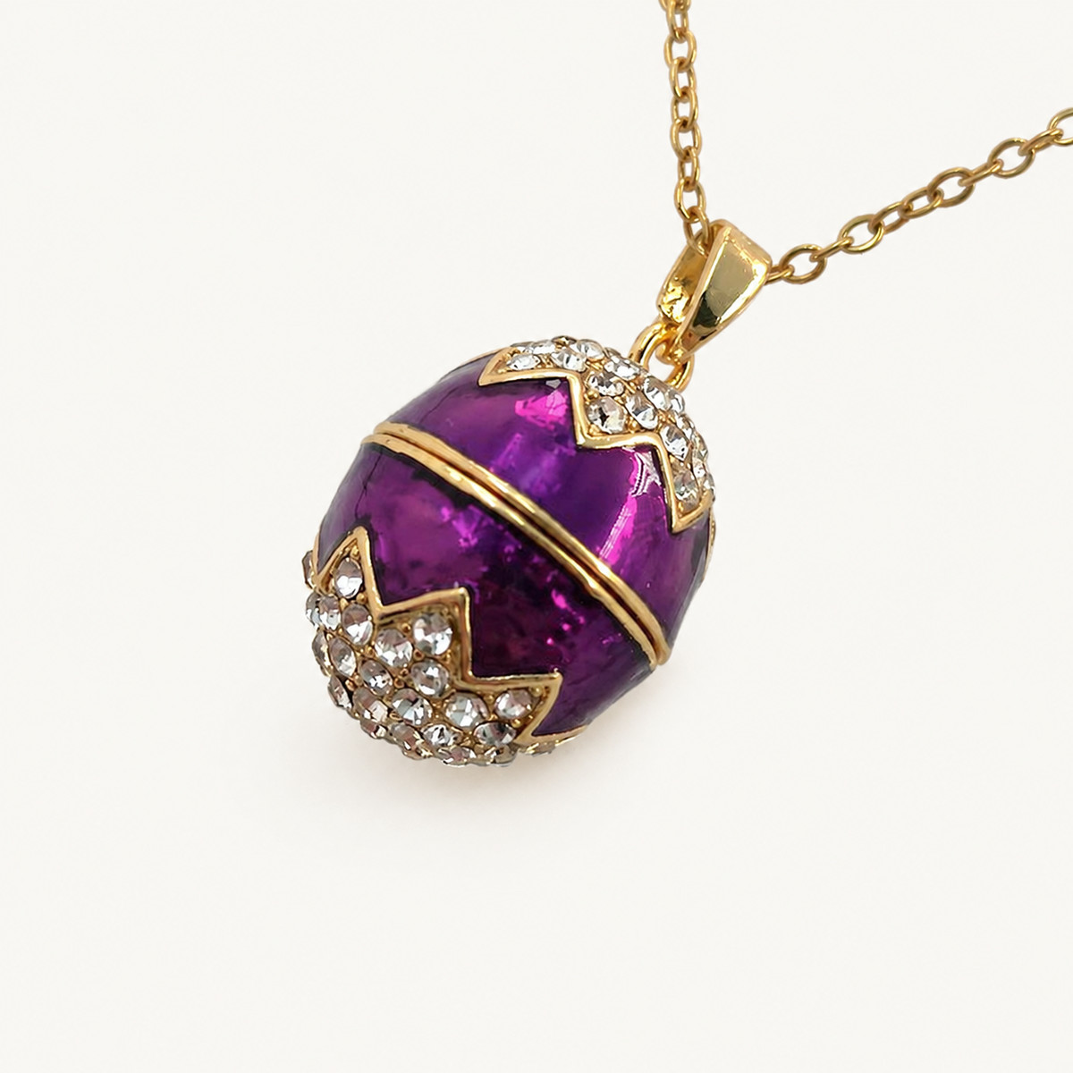 Crystal Crown Enamel Faberge Egg Locket Pendant - view 6