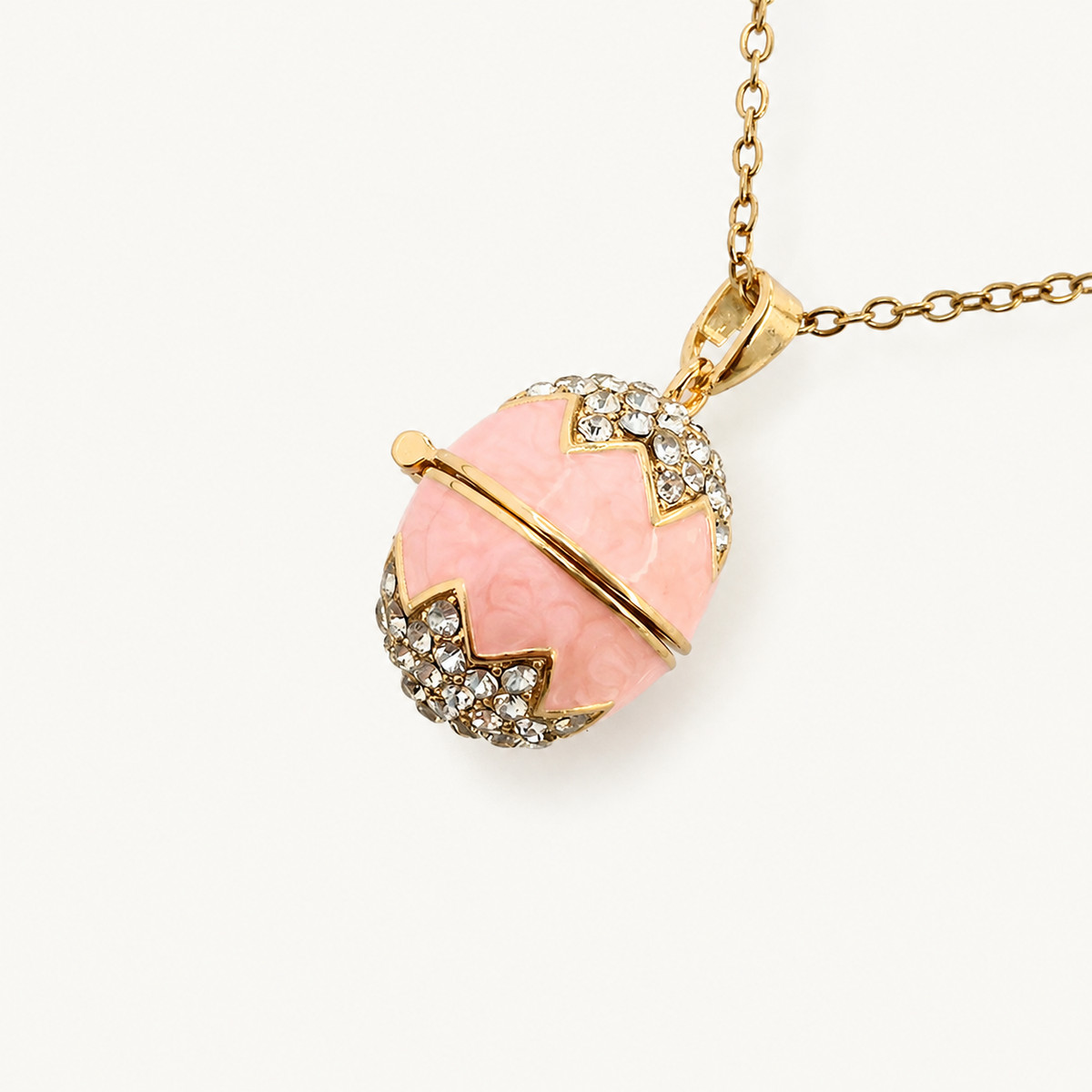 Crystal Crown Enamel Faberge Egg Locket Pendant - view 3